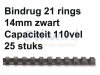 Bindrug Fellowes 14mm 21rings A4 zwart 25 stuks