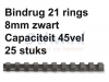 Bindrug Fellowes 8mm 21rings A4 zwart 25stuks